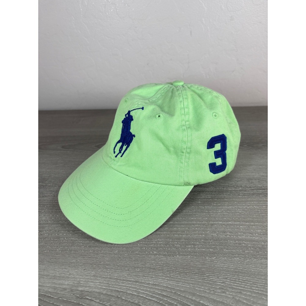 Vintage‎ Polo Ralph Lauren Big Pony Logo 3 Hat Lime Green Baseball Cap EUC